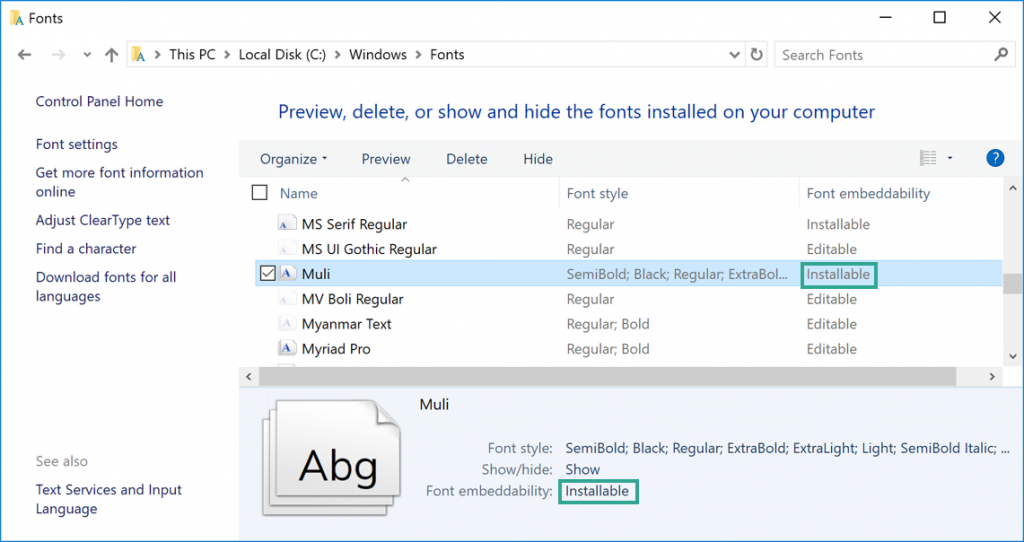 Windows Fonts folder